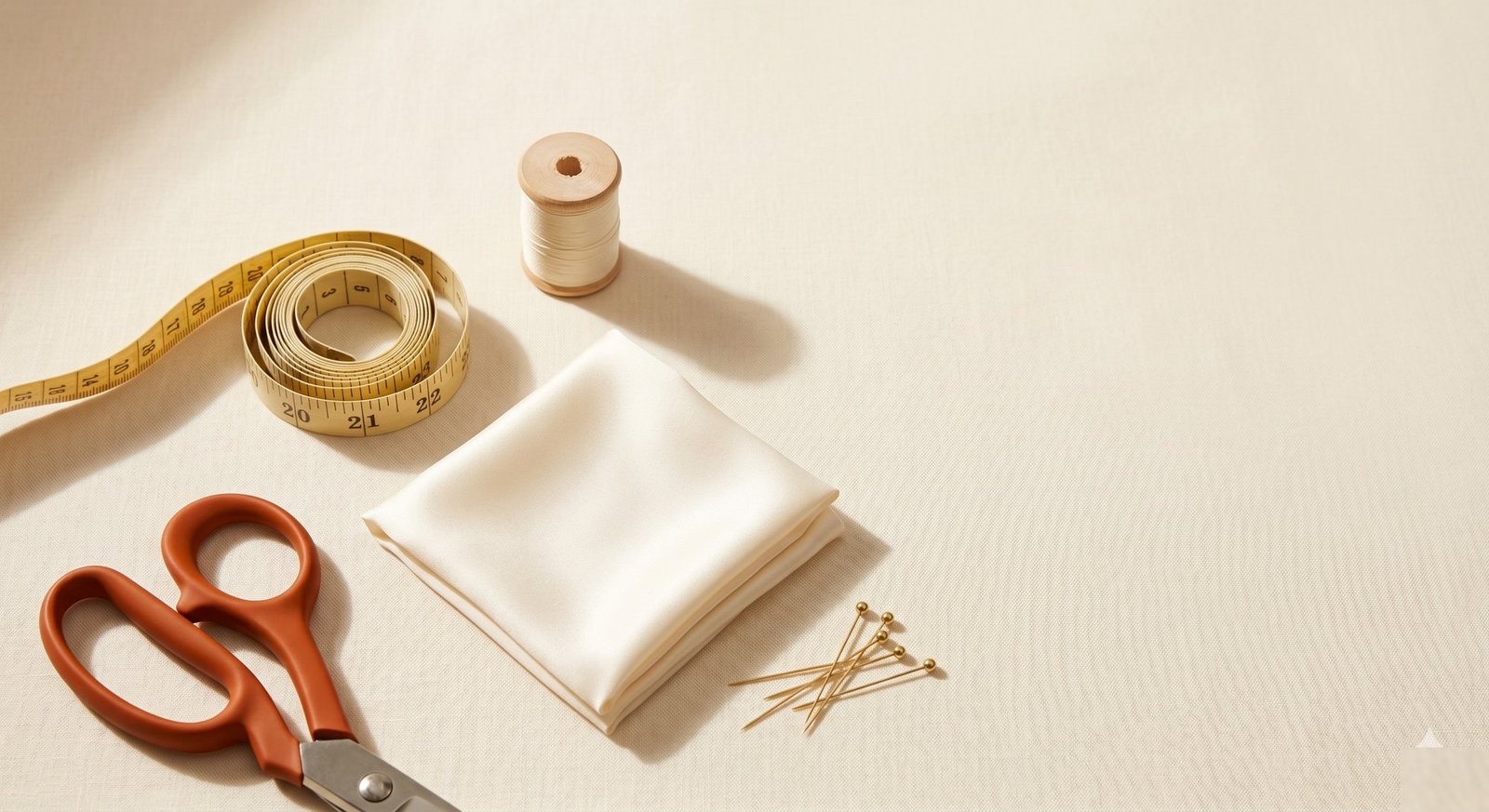 Tailoring tools and silk swatch